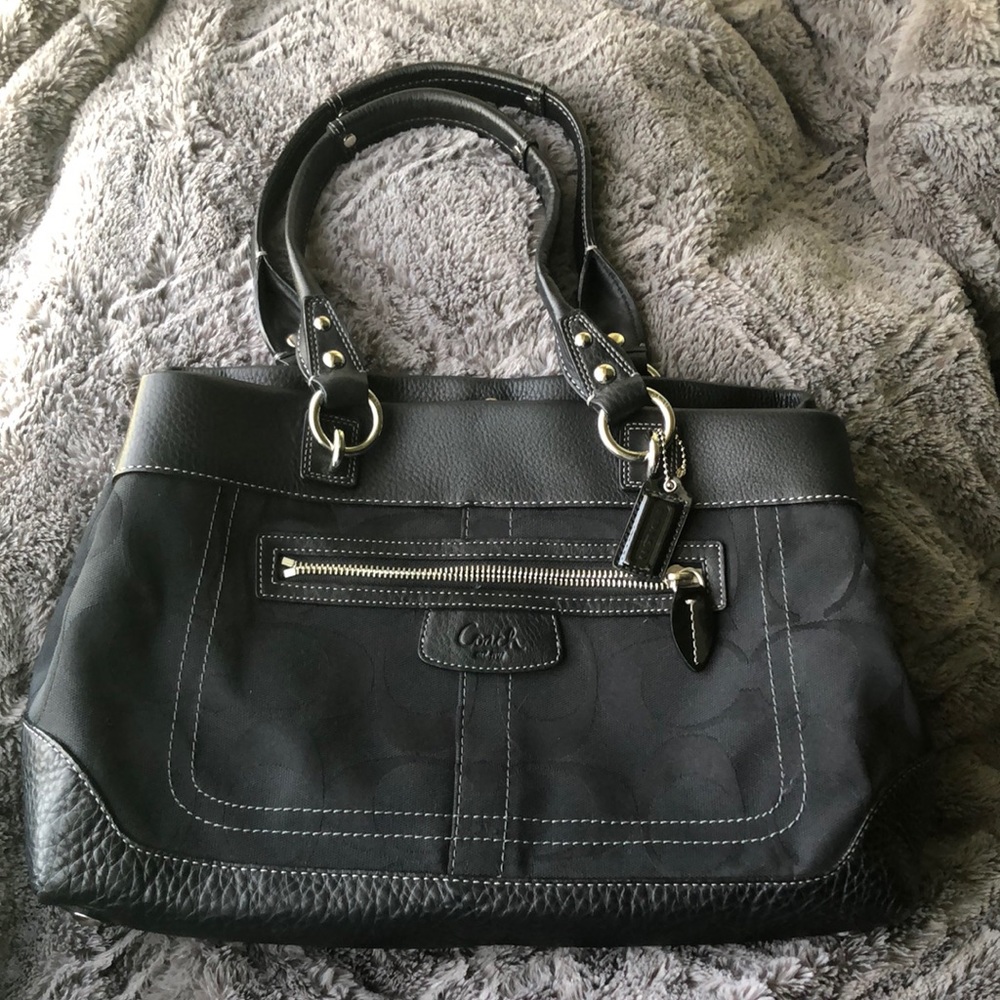 Coach Purse Black Signature fabric w/leather trim